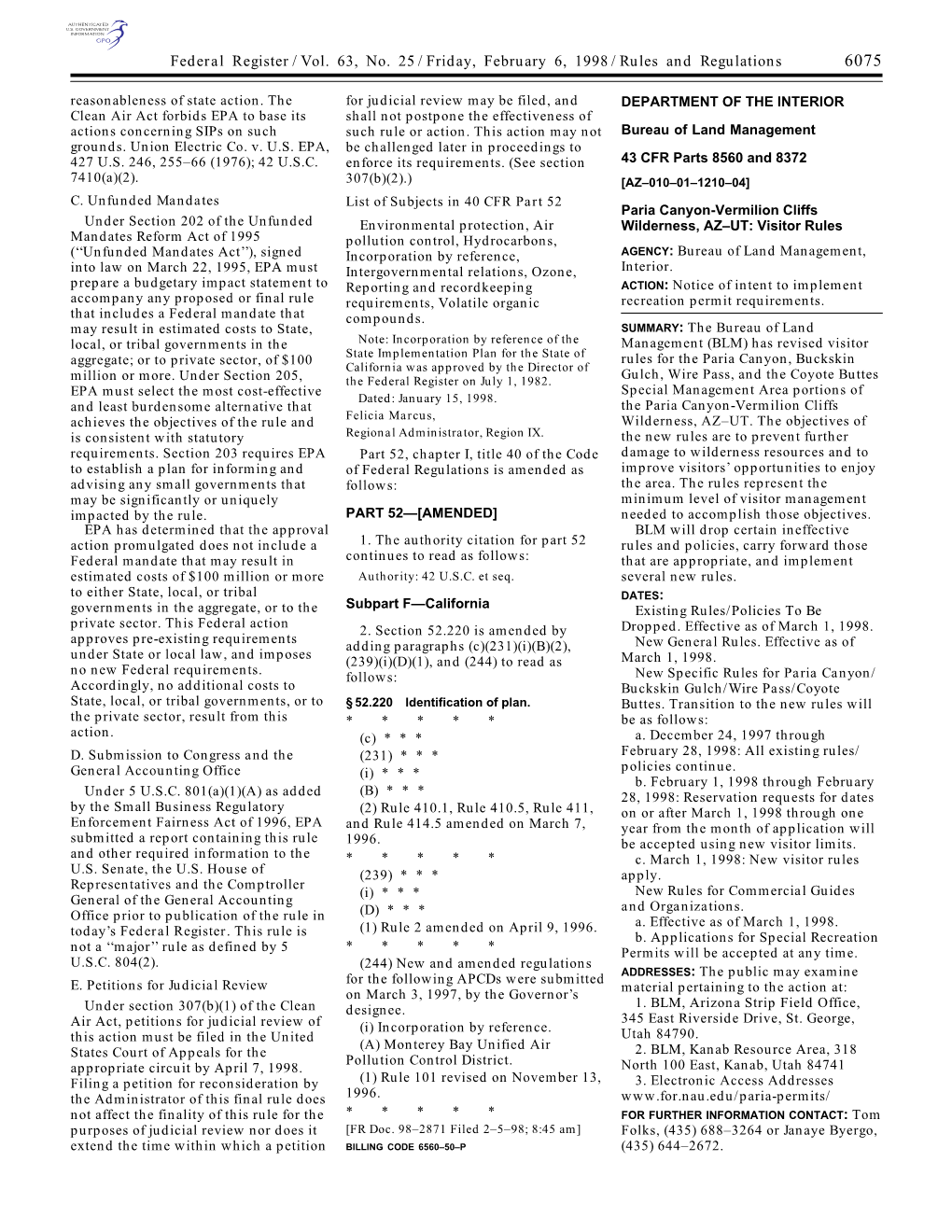 Federal Register/Vol. 63, No. 25/Friday, February 6, 1998/Rules