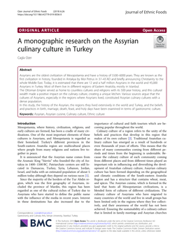 A Monographic Research on the Assyrian Culinary Culture in Turkey Cagla Ozer