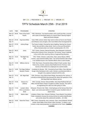 TPTV Schedule March 25Th - 31St 2019