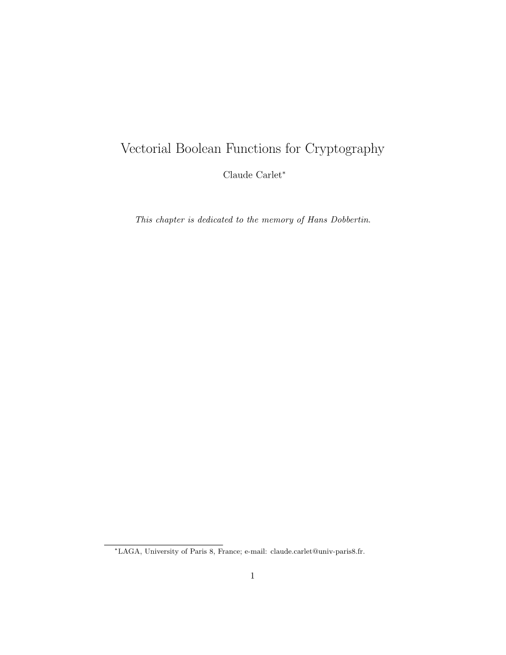 Vectorial Boolean Functions for Cryptography