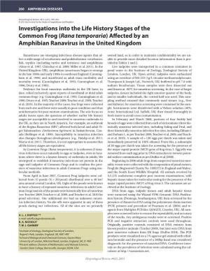 Investigations Into the Life History Stages of the Common Frog (Rana Temporaria) Affected by an Amphibian Ranavirus in the United Kingdom