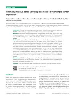 Minimally Invasive Aortic Valve Replacement: 12-Year Single Center Experience