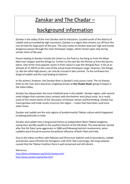 Zanskar and the Chadar – Background Information