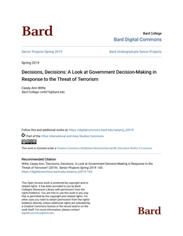 A Look at Government Decision-Making in Response to the Threat of Terrorism