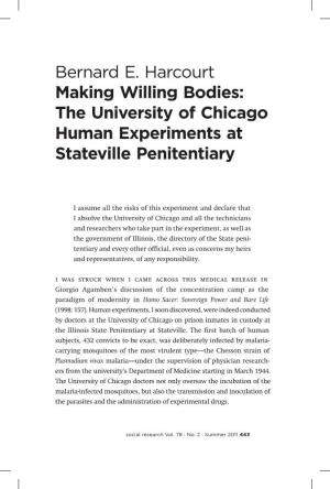 The University of Chicago Human Experiments at Stateville Penitentiary