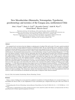 New Mesotheriidae (Mammalia, Notoungulata, Typotheria), Geochronology and Tectonics of the Caragua Area, Northernmost Chile