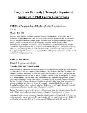 Philosophy Department Spring 2018 Phd Course Descriptions