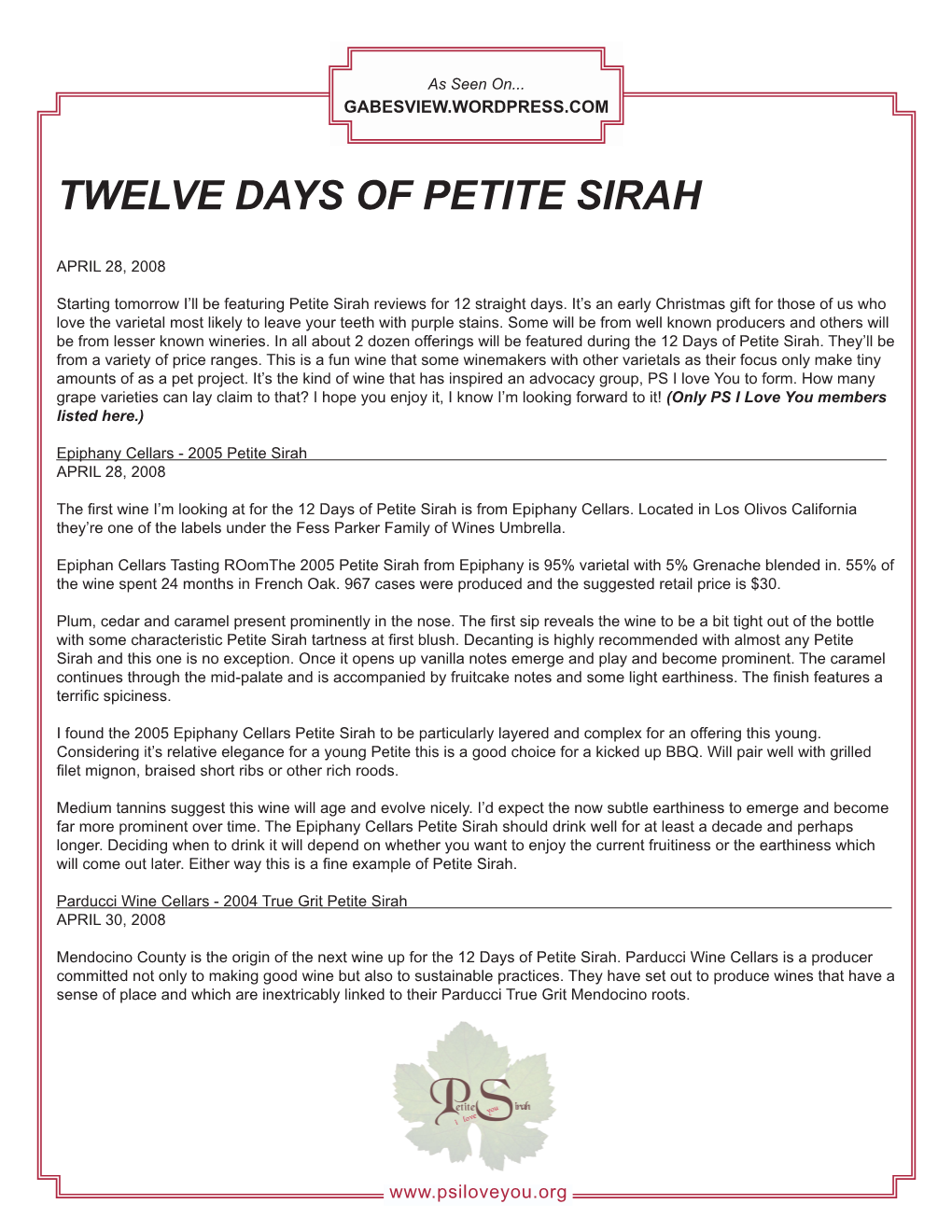 Twelve Days of Petite Sirah