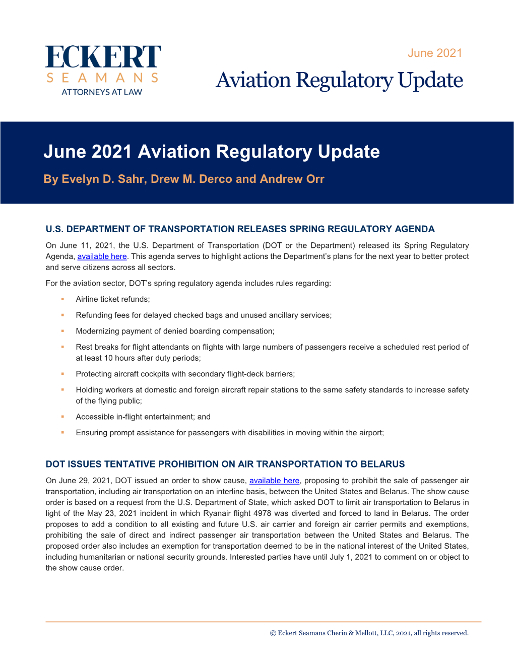 June 2021 Aviation Regulatory Update