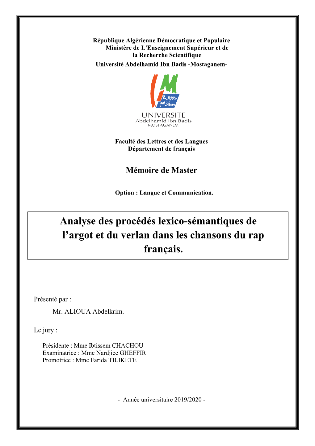 Analyse Des Procédés Lexico-Sémantiques De L'argot Et Du