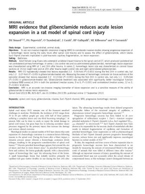 MRI Evidence That Glibenclamide Reduces Acute Lesion Expansion in a Rat Model of Spinal Cord Injury