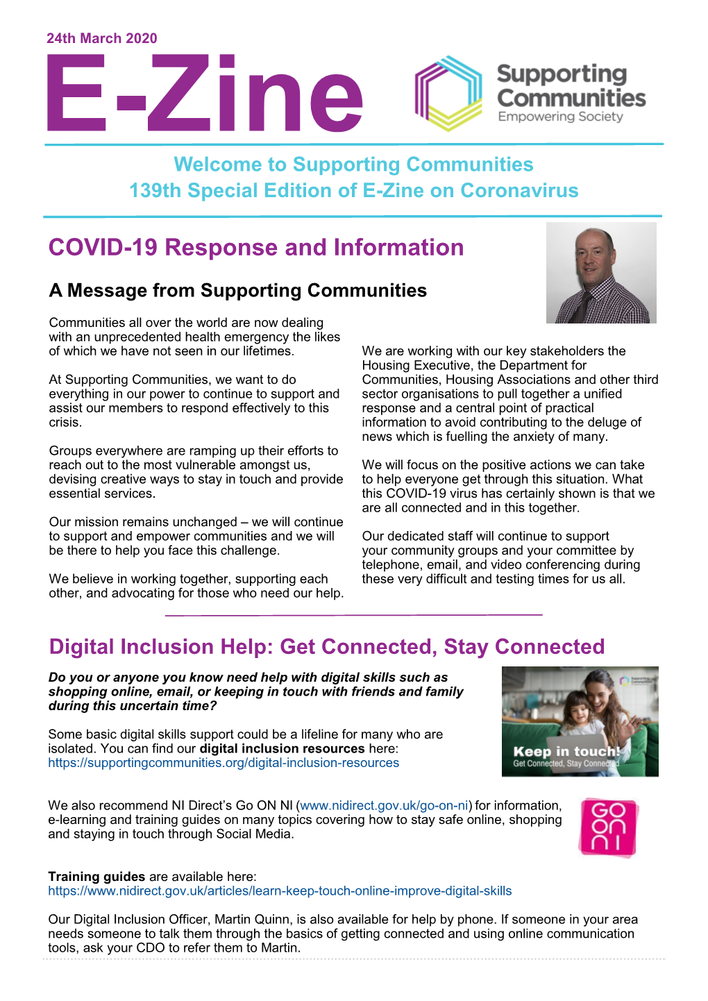 24Th March 2020 Date 2016 E-Zine Welcome to Supporting Communities 139Th Special Edition of E-Zine on Coronavirus