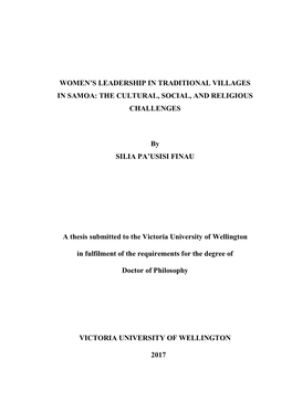 Women's Leadership in Traditional Villages in Samoa