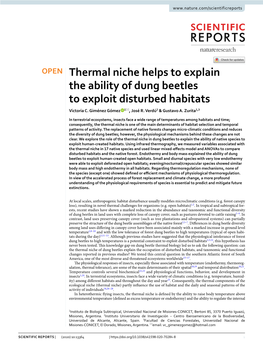 Thermal Niche Helps to Explain the Ability of Dung Beetles to Exploit Disturbed Habitats Victoria C