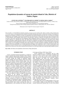 Population Dynamics of Cuscus in Tourist Island of Ahe, District of Nabire, Papua