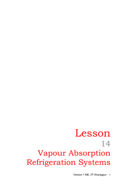 Vapour Absorption Refrigeration Systems