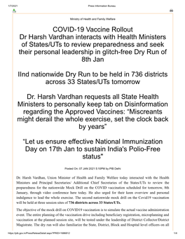 COVID-19 Vaccine Rollout Dr Harsh Vardhan Interacts with Health
