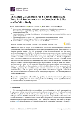 The Major Cat Allergen Fel D 1 Binds Steroid and Fatty Acid Semiochemicals: a Combined in Silico and in Vitro Study