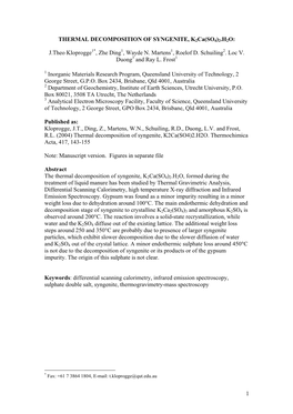 1 THERMAL DECOMPOSITION of SYNGENITE, K2ca