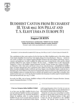 Buddhist Cantos from Bucharest III. Year 1912: Ion Pillat and TS Eliot
