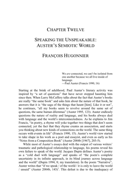 Auster's Semiotic World François Hugonnier
