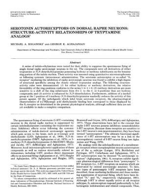 Serotonin Autoreceptors on Dorsal Raphe Neurons: Structure-Activity Relationships of Tryptamine Analogs’