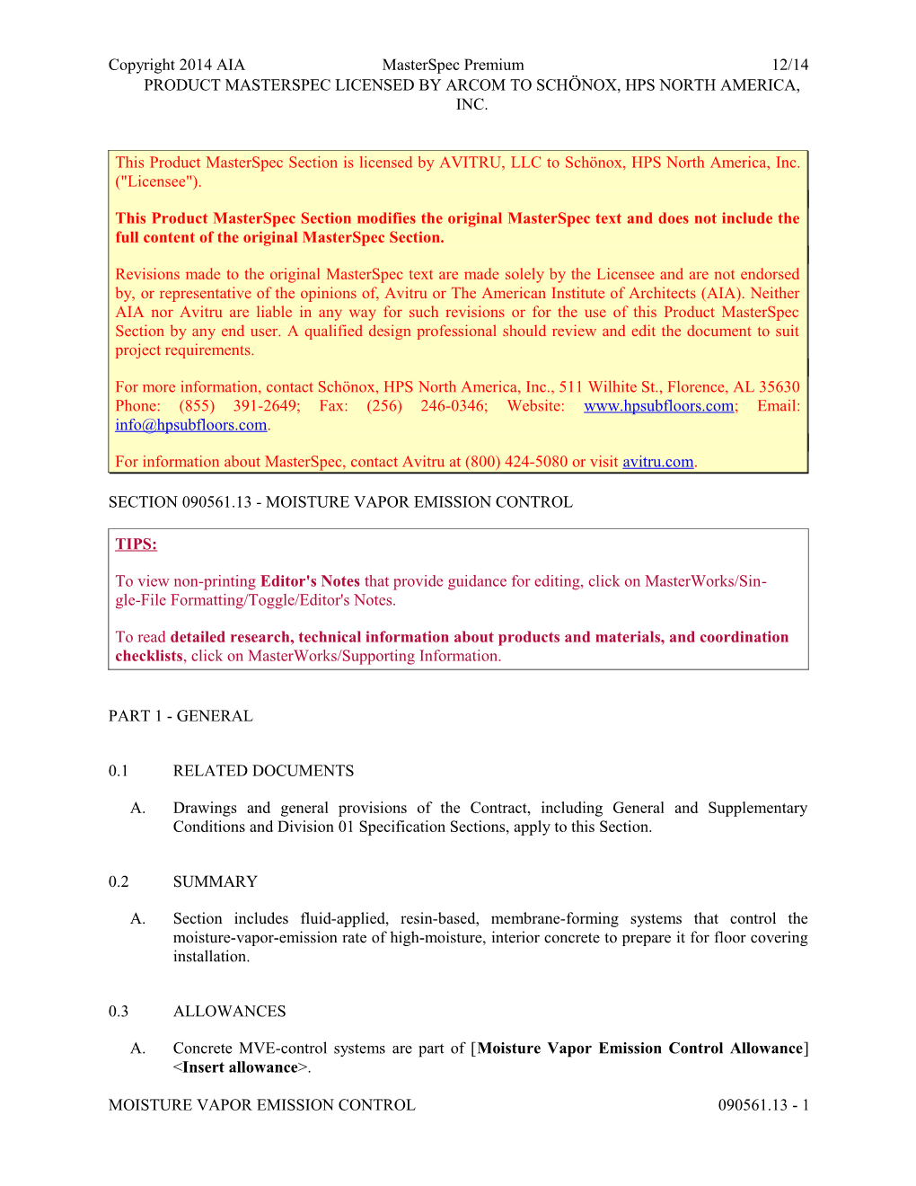 Section 090561.13 - Moisture Vapor Emission Control