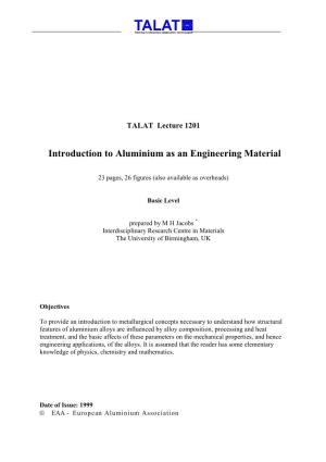 1201: Introduction to Aluminium As an Engineering Material