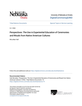 Perspectives: the Use in Experiential Education of Ceremonies and Rituals from Native American Cultures