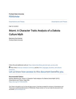 Iktomi: a Character Traits Analysis of a Dakota Culture Myth