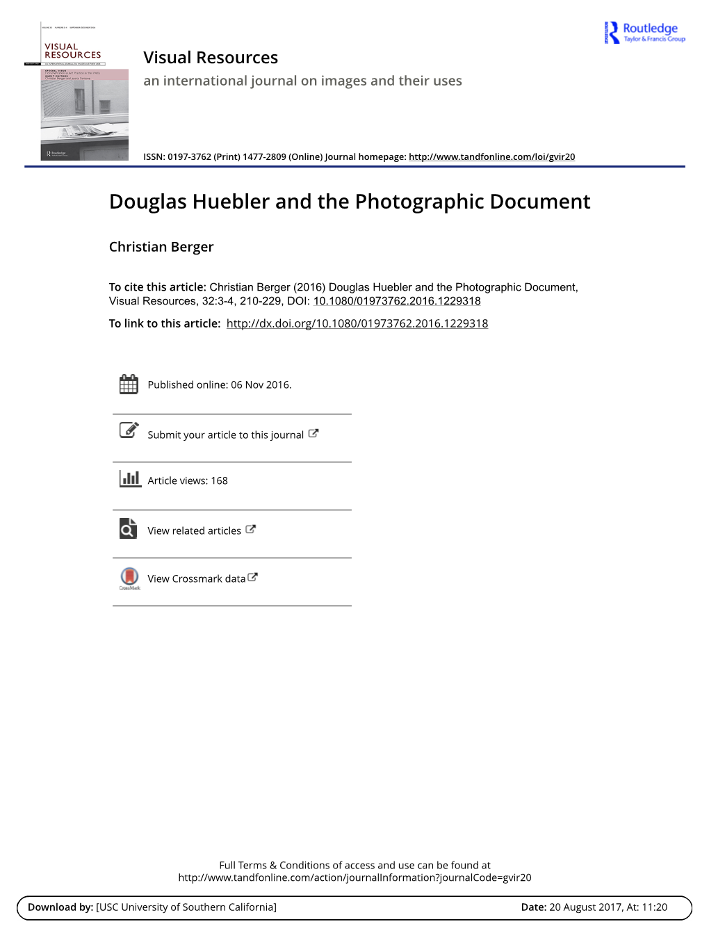 Douglas Huebler and the Photographic Document