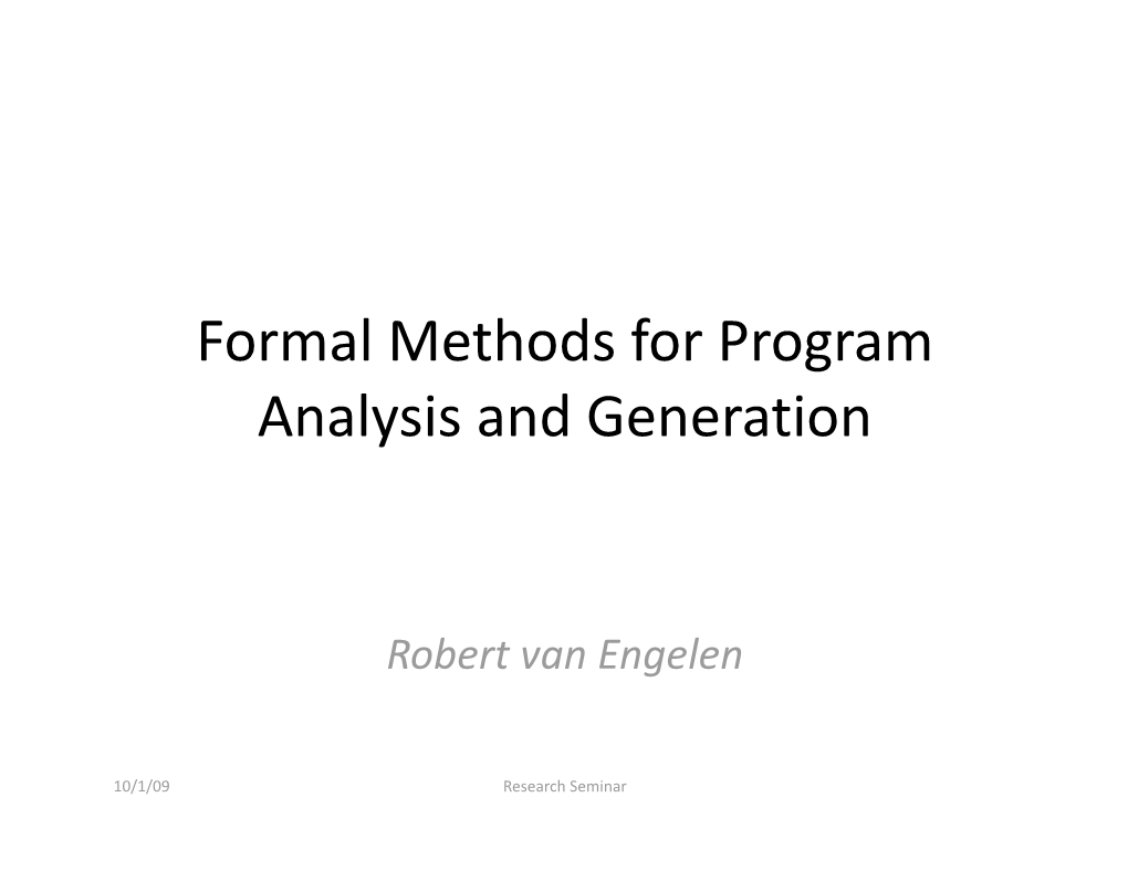 Research Seminar on Formal Methods for Program Analysis And