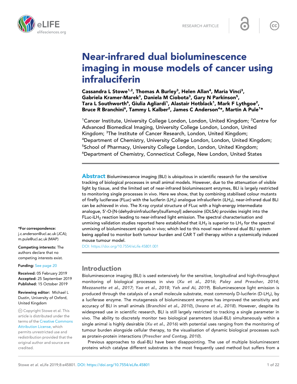 Near-Infrared Dual Bioluminescence Imaging in Mouse Models of Cancer