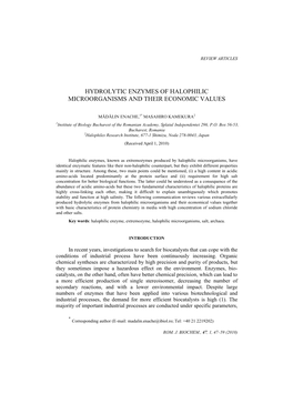 Hydrolytic Enzymes of Halophilic Microorganisms and Their Economic Values