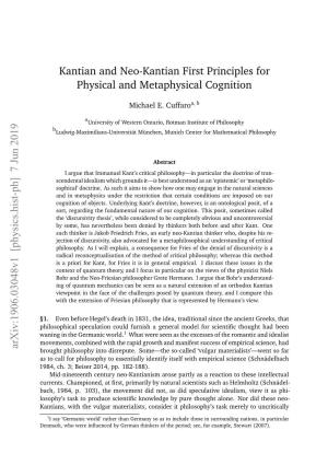 Kantian and Neo-Kantian First Principles for Physical and Metaphysical Cognition Catalogue and Systematise the Results of Empirical Science