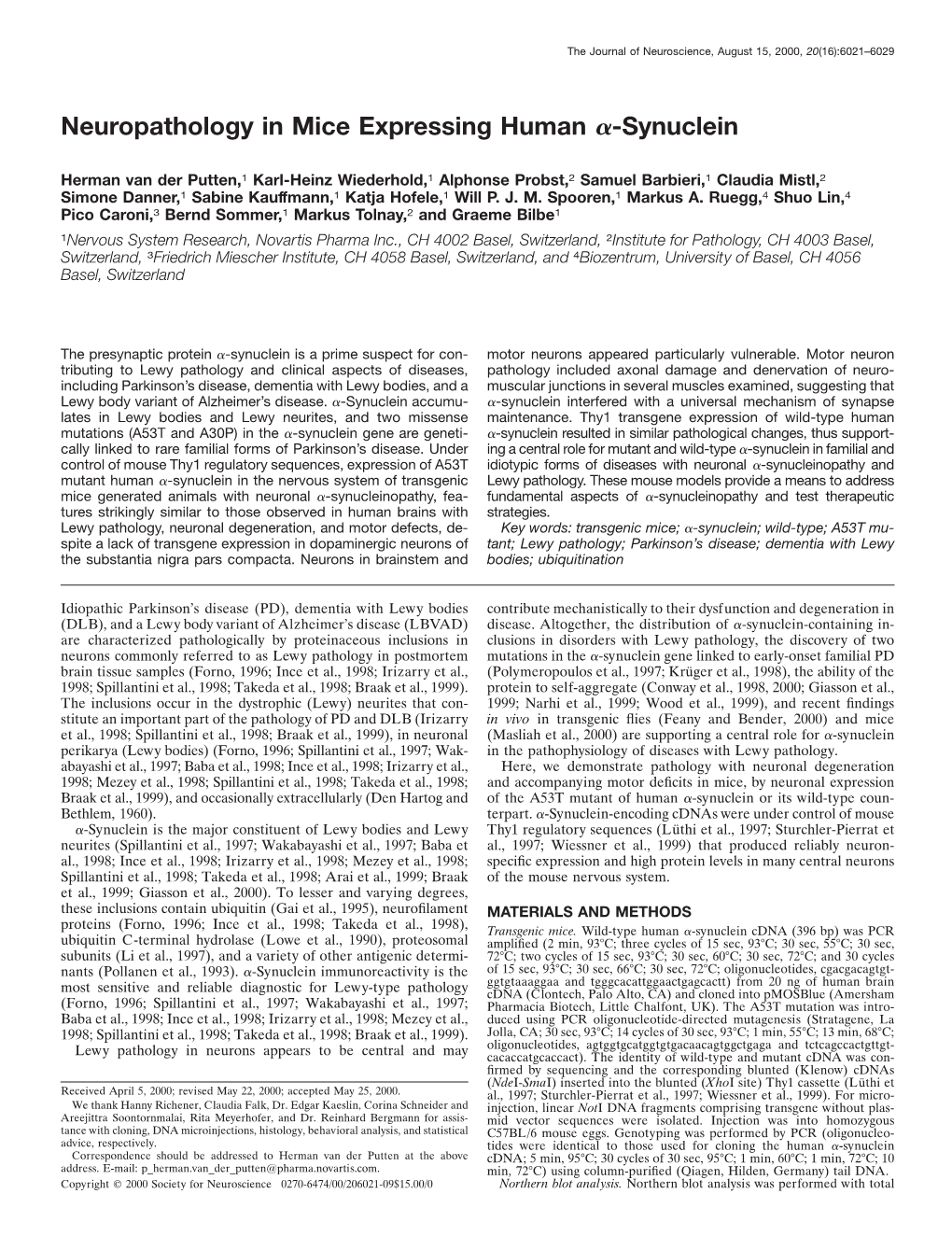 Neuropathology in Mice Expressing Human Α-Synuclein