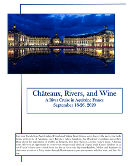 Châteaux, Rivers, and Wine a River Cruise in Aquitaine France September 18-26, 2020