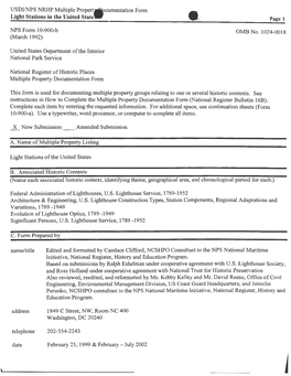 Cumentation Fonn Light Stations in the United State NPS Form 10-900-B