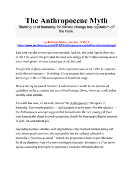 The Anthropocene Myth Blaming All of Humanity for Climate Change Lets Capitalism Off the Hook