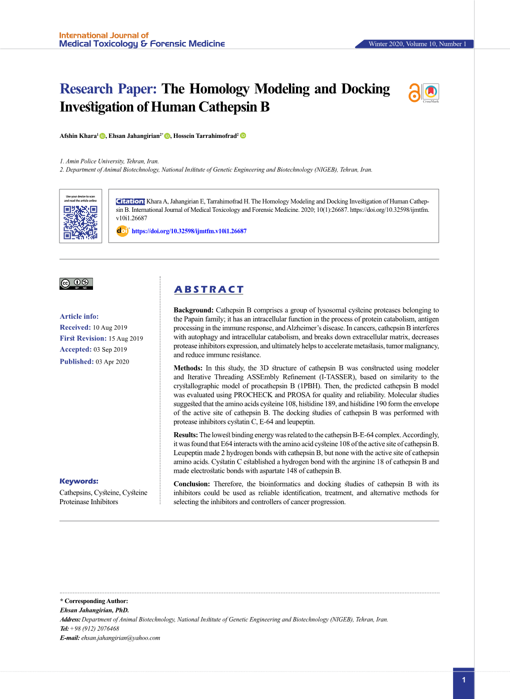 The Homology Modeling and Docking Investigation of Human Cathepsin B