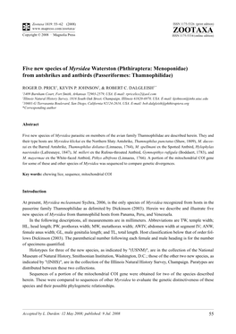 Zootaxa, Five New Species of Myrsidea Waterston