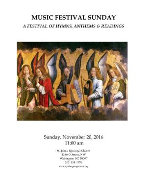 Music Festival Sunday a Festival of Hymns, Anthems & Readings