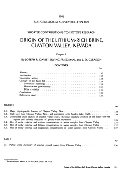 Origin of the Lithium-Rich Brine, Clayton Valley, Nevada