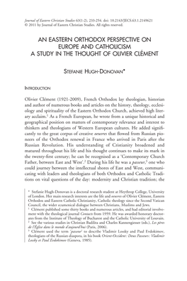 An Eastern Orthodox Perspective on Europe and Catholicism a Study in the Thought of Olivier Clément