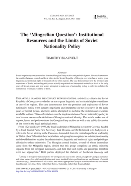 Mingrelian Question’: Institutional Resources and the Limits of Soviet Nationality Policy