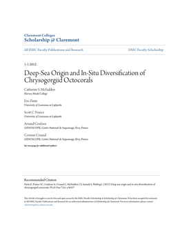 Deep-Sea Origin and In-Situ Diversification of Chrysogorgiid Octocorals Catherine S