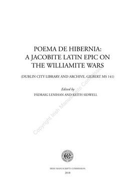Poema De Hibernia: a Jacobite Latin Epic on the Williamite Wars