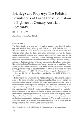 Privilege and Property: the Political Foundations of Failed Class Formation in Eighteenth-Century Austrian Lombardy