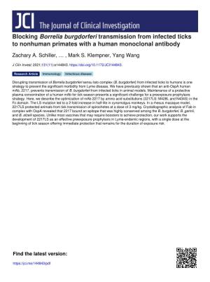 Blocking Borrelia Burgdorferi Transmission from Infected Ticks to Nonhuman Primates with a Human Monoclonal Antibody