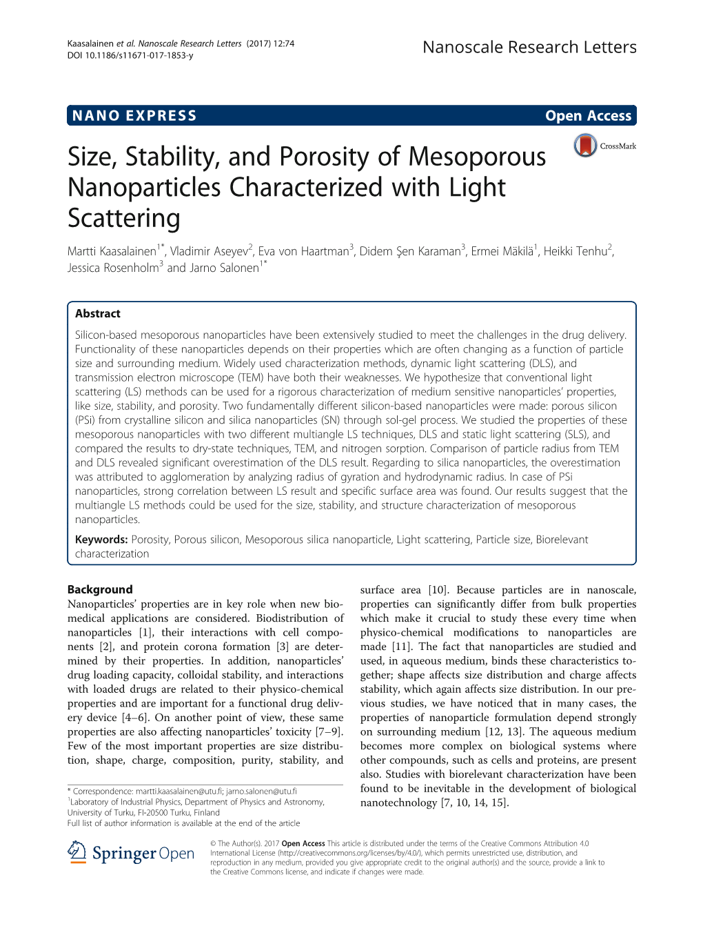 Size, Stability, and Porosity of Mesoporous Nanoparticles Characterized with Light Scattering